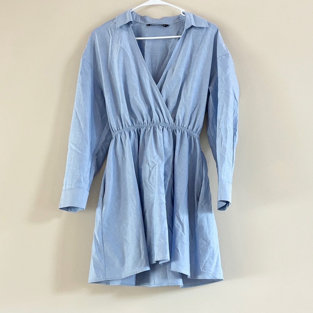 NWOT Zara Poplin Shirt Dress Blue - XS